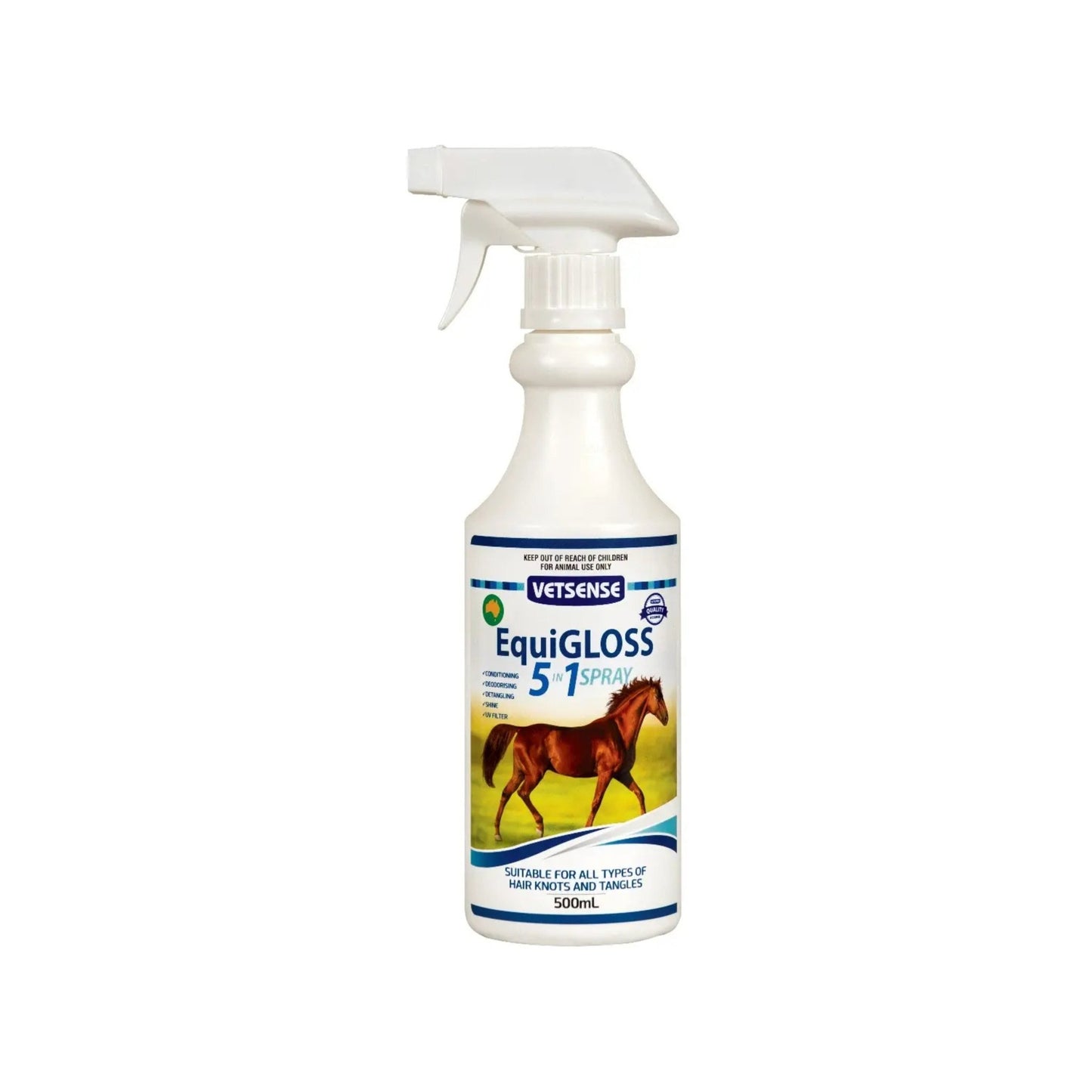 Vetsense EquiGLOSS 5‑in‑1 500ml – Detangler, Shine & Coat Conditioner Spray - The Horse Shop AU