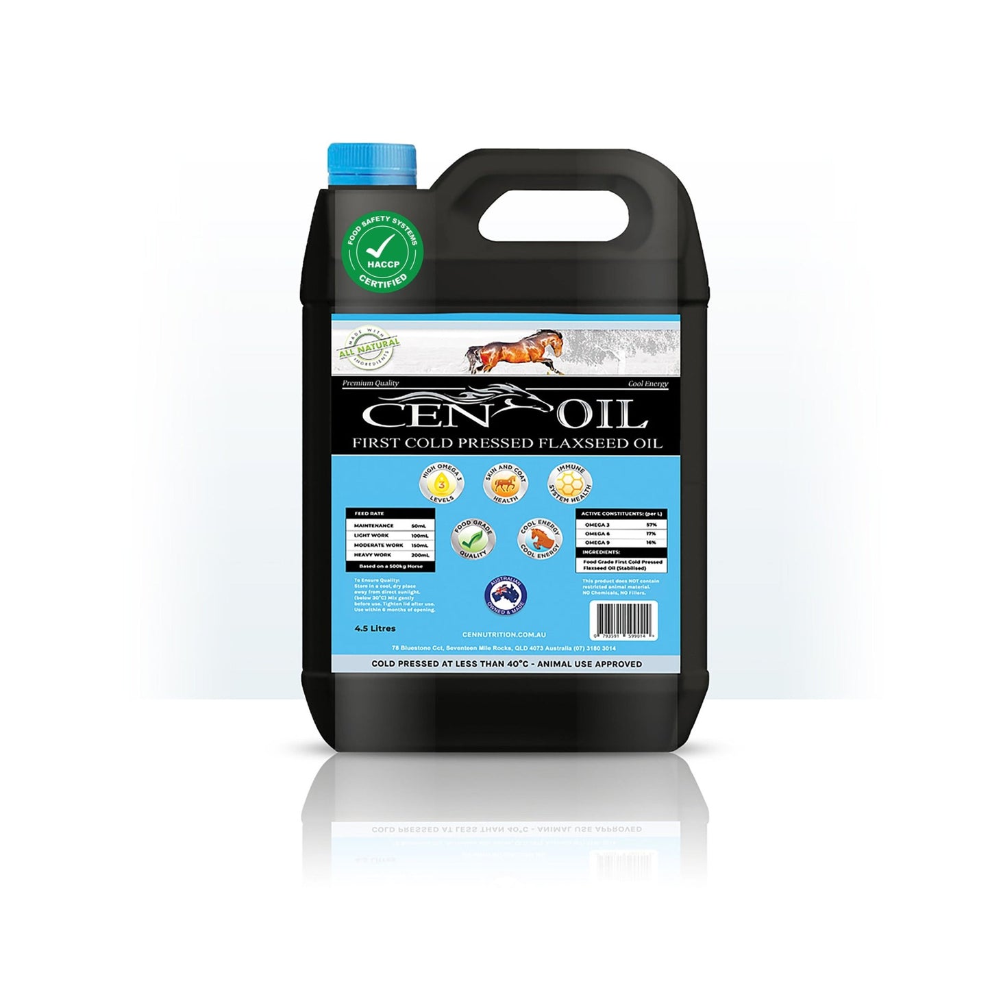 CEN Oil 4.5L – Cold Pressed Flaxseed Oil & Omega‑3 - The Horse Shop AU