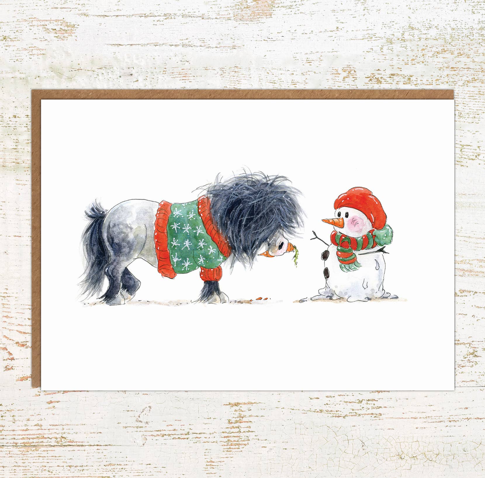 Christmas Snowman – A6 Shetland Pony Christmas Card - The Horse Shop AU