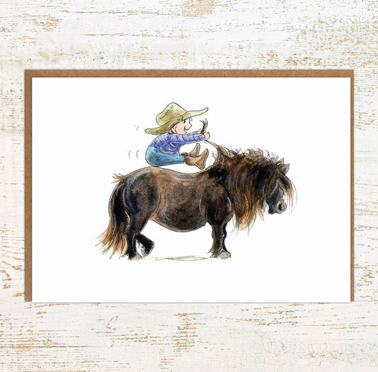 Where’s The Go Button? – A6 Pony and Child Greeting Card - The Horse Shop AU